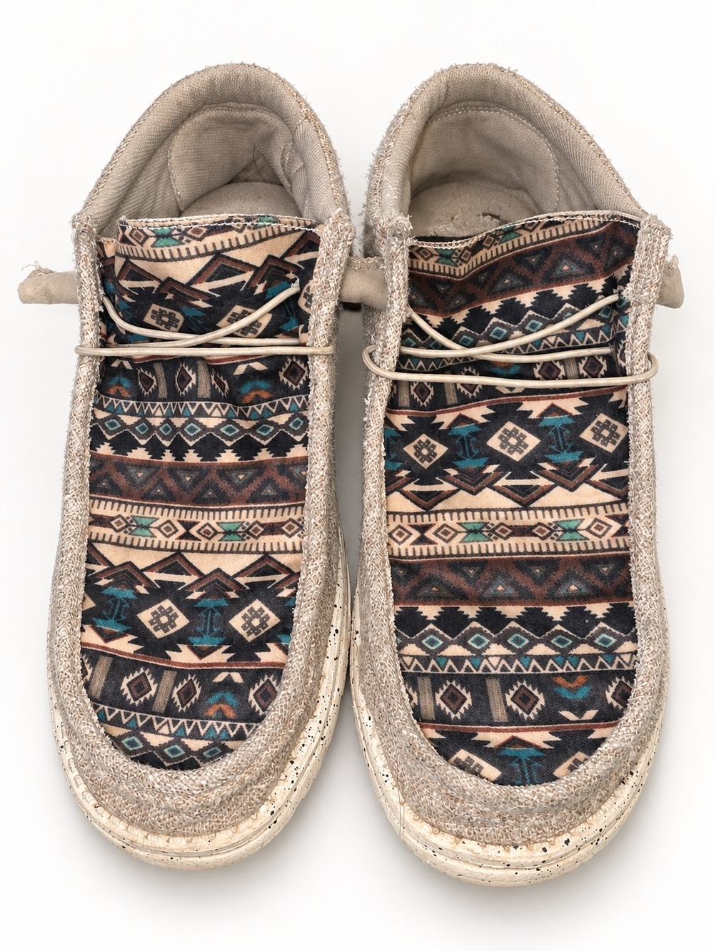 Hey Dude Geometric Print Slip On Shoes Beige Brown Teal Men’s Size 9